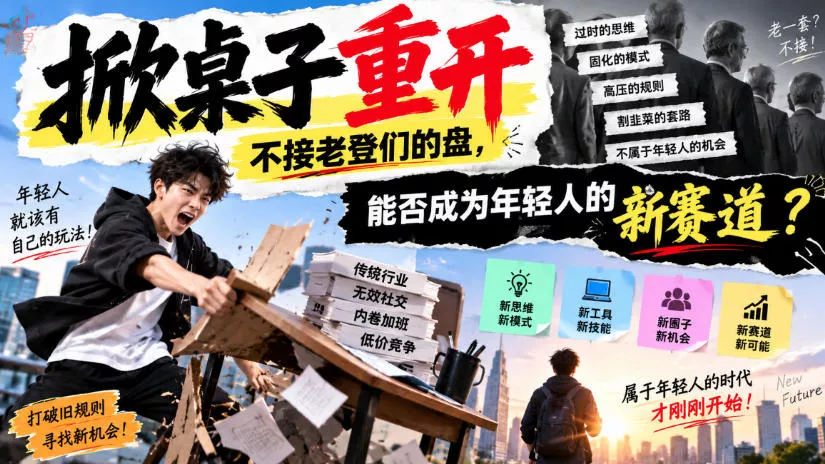 9a68fc991e1ffe61a91b1583de486f72.webp 某公众号付费文章:掀桌子重开,不接老登们的盘,能否成为年轻人的新赛道?