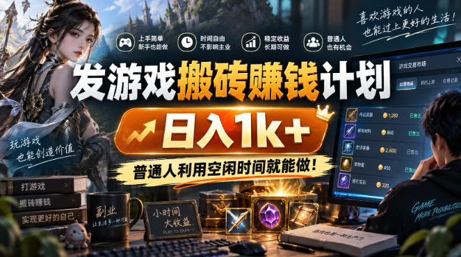 首发游戏搬砖賺钱计划,日入1k+,普通人利用空闲时间就能做!【揭秘】祝你网--专注互联网创业.信息差副业研究拒绝割韭菜祝你网