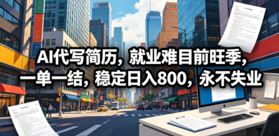 AI代写简历,就业难目前旺季,一单一结,稳定日入800,永不失业祝你网--专注互联网创业.信息差副业研究拒绝割韭菜祝你网