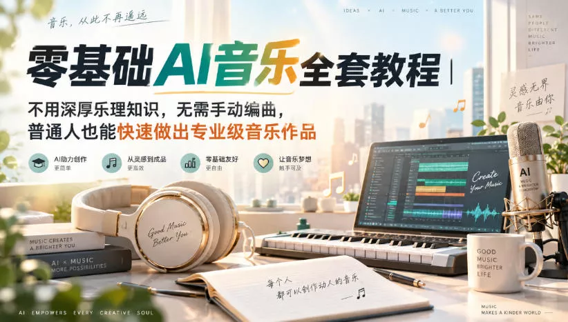 零基础AI音乐全套教程｜不用深厚乐理知识，无需手动编曲，普通人也能快速做出专业级音乐作品祝你网--专注互联网创业.信息差副业研究拒绝割韭菜祝你网