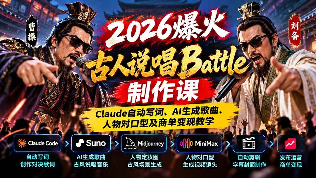 9bbbc6a9f9e3b503e505a34d5d342dd9.jpeg (21059期)2026爆火古人说唱Battle制作课:Claude自动写词、AI生成歌曲、人物对口型及商单变现教学