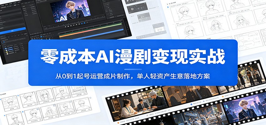 零成本AI漫剧变现实战：从0到1起号运营成片制作，单人轻资产生意落地方案祝你网--专注互联网创业.信息差副业研究拒绝割韭菜祝你网