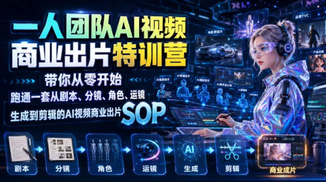 9c9831442fa3648c4335d3d5796f6ad5.webp 一人团队AI视频商业出片实战课:带你从零开始跑通一套从剧本、分镜、角色、运镜、生成到剪辑的AI视频商业出片SOP