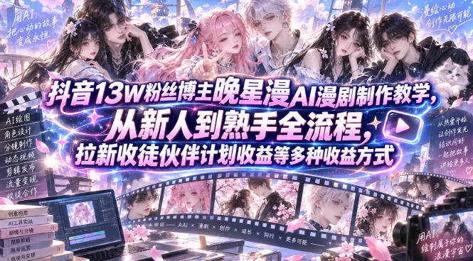9cc494e7870b87f4852e6443cf905974.webp 抖音13W粉丝博主晚星漫AI漫剧制作教学,从新人到熟手全流程,拉新收徒伙伴计划收益等多种收益方式,单日1K+