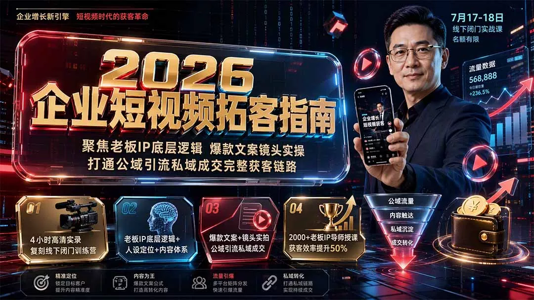 2026企业短视频拓客指南:聚焦老板IP底层逻辑,爆款文案镜头实操,打通公域引流私域成交完整获客链路祝你网--专注互联网创业.信息差副业研究拒绝割韭菜祝你网