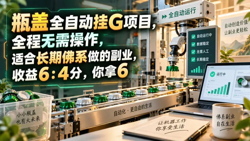 9e22d0f44bf288e03cf613ce3766483b.webp 瓶盖全自动挂G项目,全程无需操作,适合长期佛系做的副业,收益6:4分,你拿6【揭秘】