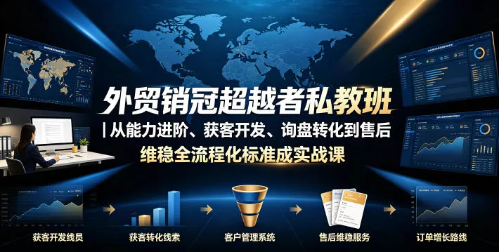 外贸销冠超越者私教班|从能力进阶、获客开发、询盘转化到售后维稳全流程标准化成交实战课祝你网--专注互联网创业.信息差副业研究拒绝割韭菜祝你网