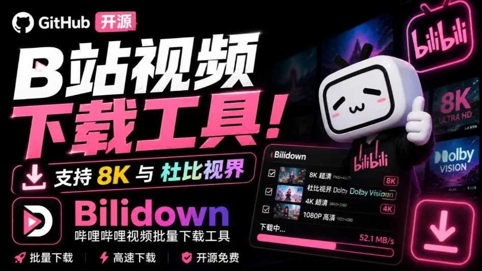 Github开源B站视频下载工具!支持8K与杜比视界的哔哩哔哩视频批量下载工具,简单易用Bilidown祝你网--专注互联网创业.信息差副业研究拒绝割韭菜祝你网