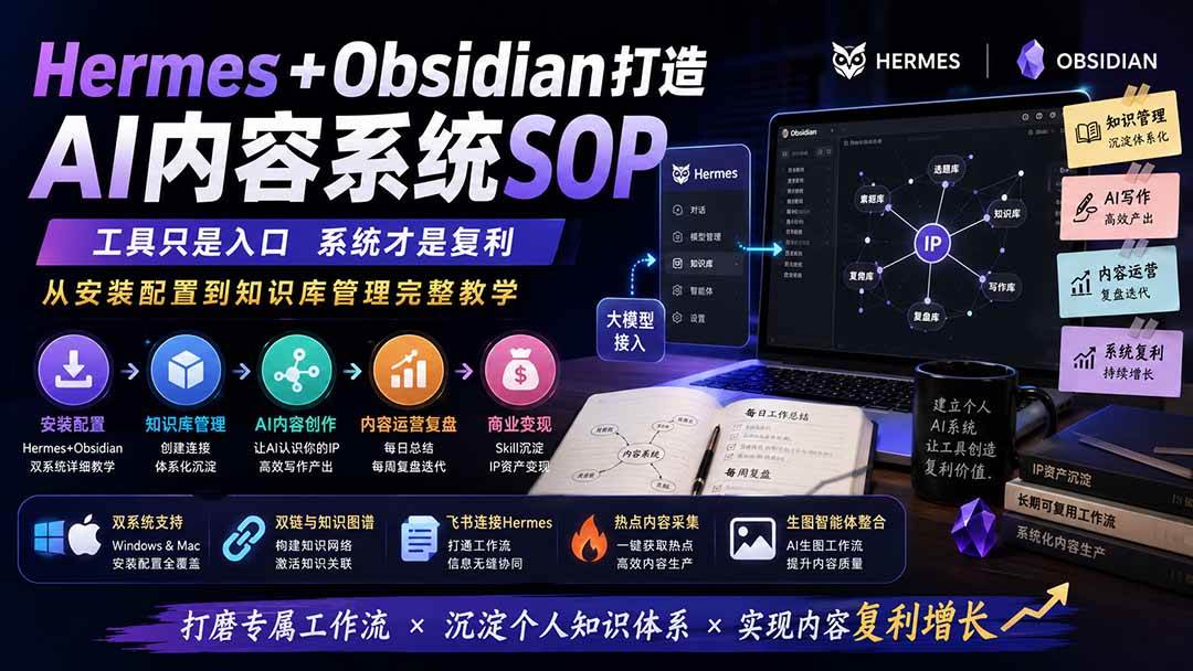 9e81329e5bfd38da0666f45b5b74bc27.jpeg (19861期)Hermes+Obsidian打造AI内容系统SOP;工具只是入口系统才是复利,从安装配置到知识库管理完整教学