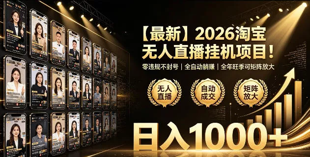 2026淘宝无人直播挂播项目！零违规不封号，全自动躺賺，全年旺季可矩阵放大，日入1000+【揭秘】祝你网--专注互联网创业.信息差副业研究拒绝割韭菜祝你网