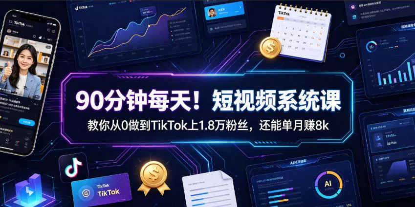 9f83ee54cbad236d2e8bb6233421a8f6.webp 90分钟每天!短视频系统课教你从0做到TikTok上1.8万粉丝,还能单月賺8k【原创双语字幕】
