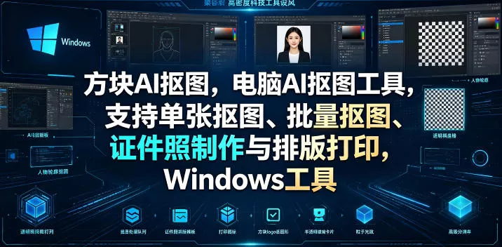 a066ac33ba0a3bbf5fae5a8dc95ae03a.webp 方块AI抠图,电脑AI抠图工具,支持单张抠图、批量抠图、证件照制作与排版打印,Windows工具