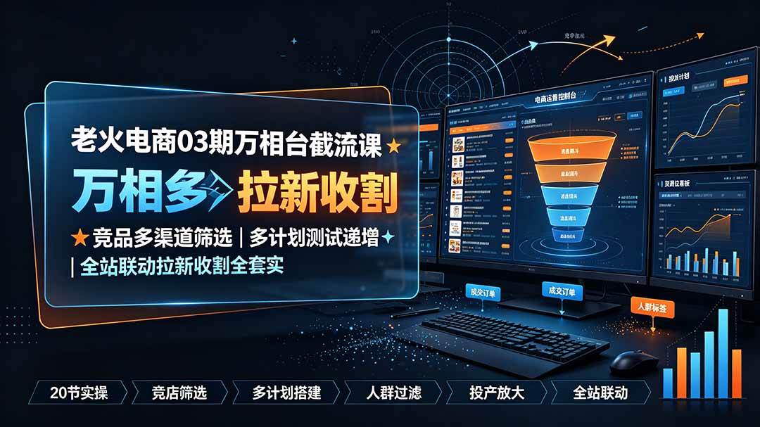 (19431期)老火电商03期万相台截流课:竞品多渠道筛选|多计划测试递增|全站联动拉新收割全套实操教学祝你网--专注互联网创业.信息差副业研究拒绝割韭菜祝你网