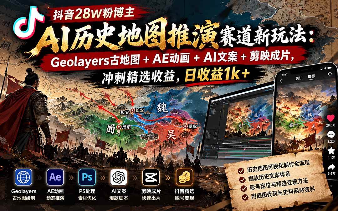 a19d37048c489a2e04a2efc611b2c3d8.jpeg (20809期)抖音28W粉博主AI历史地图推演赛道新玩法:Geolayers古地图+AE动画+AI文案+剪映成片,冲刺精选收益,日收益1k+