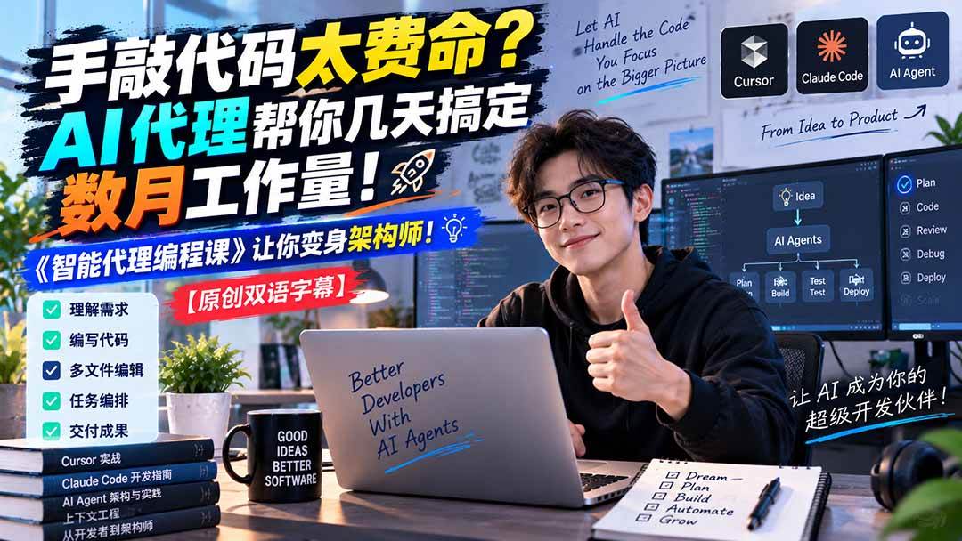 （20286期）手敲代码太费命？AI 代理帮你几天搞定数月工作量！《智能代理编程课》让你变身架构师祝你网--专注互联网创业.信息差副业研究拒绝割韭菜祝你网