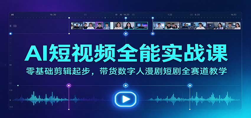 AI短视频全能实战课:零基础剪辑起步,带货数字人漫剧短剧全赛道教学祝你网--专注互联网创业.信息差副业研究拒绝割韭菜祝你网