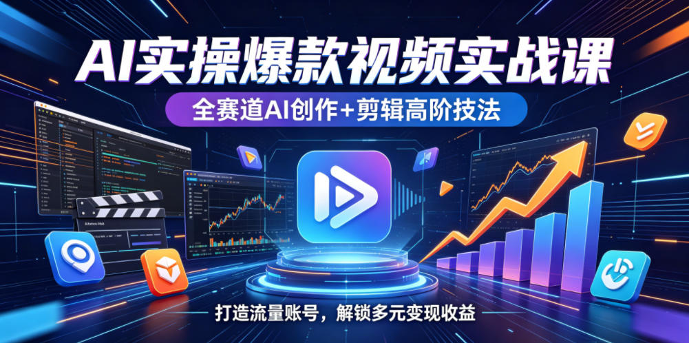 AI实操爆款视频实战课,全赛道AI创作+剪辑高阶技法,打造流量账号,解锁多元变现收益祝你网--专注互联网创业.信息差副业研究拒绝割韭菜祝你网