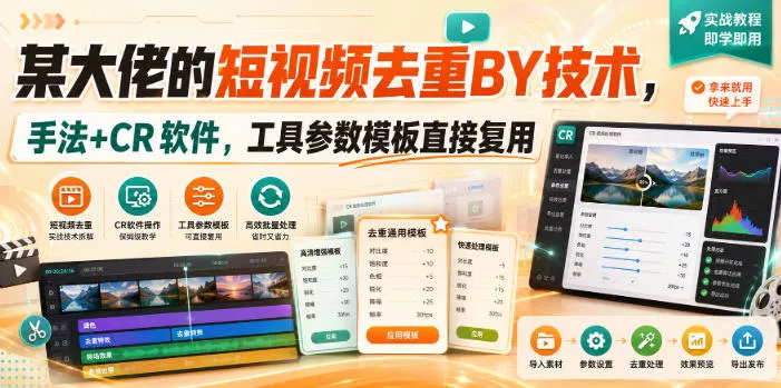 某大佬的短视频去重搬运技术,手法+CR软件,工具参数模板直接复用祝你网--专注互联网创业.信息差副业研究拒绝割韭菜祝你网