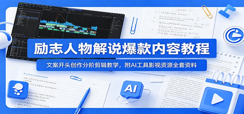 励志人物解说爆款内容教程:文案开头创作分阶剪辑教学,附AI 工具影视资源全套资料祝你网--专注互联网创业.信息差副业研究拒绝割韭菜祝你网