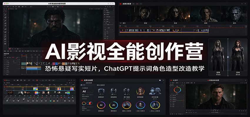 AI影视全能创作营:恐怖悬疑写实短片,ChatGPT提示词角色造型改造教学祝你网--专注互联网创业.信息差副业研究拒绝割韭菜祝你网