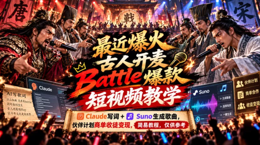 a46c728c0b5ff49187ea129db9e39dfd.webp 最近爆火古人开麦Battle爆款短视频教学,Claude写词+Suno生成歌曲,伙伴计划商单收徒变现,简易教程,仅供参考