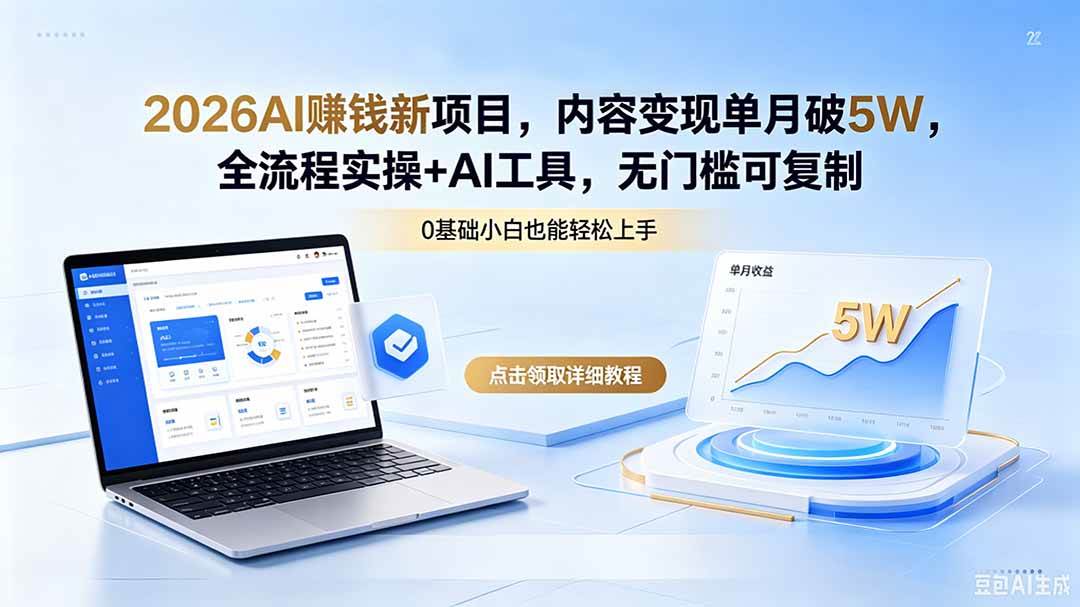 （18476期）2026AI赚钱新项目，内容变现单月破5W，全流程实操+AI工具，无门槛可复制祝你网--专注互联网创业.信息差副业研究拒绝割韭菜祝你网
