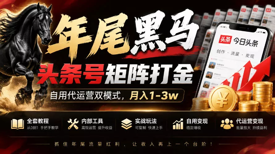 a55adb53b1c7ccb01c5e92d8619d1982.webp 【年尾黑马】头条号矩阵打金,自用代运营双模式,月入1-3w,附全套教程及内部工具【揭秘】