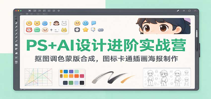 PS+AI设计进阶实战营：抠图调色蒙版合成，图标卡通插画海报制作祝你网--专注互联网创业.信息差副业研究拒绝割韭菜祝你网