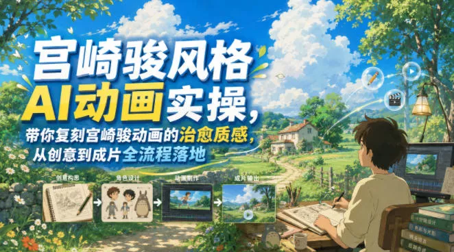 宫崎骏风格AI动画实操,带你复刻宫崎骏动画的治愈质感,从创意到成片全流程落地祝你网--专注互联网创业.信息差副业研究拒绝割韭菜祝你网