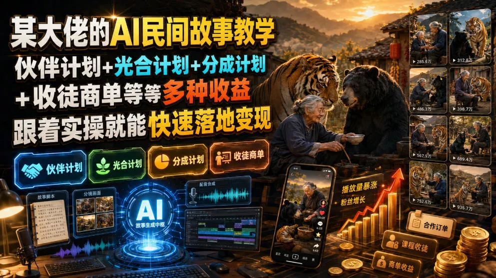 a65baaf95465bbd35843ce9d11391cfe.webp 某大佬的AI民间故事教学,伙伴计划+光合计划+分成计划+收徒商单等多种收益,跟着实操就能快速落地变现