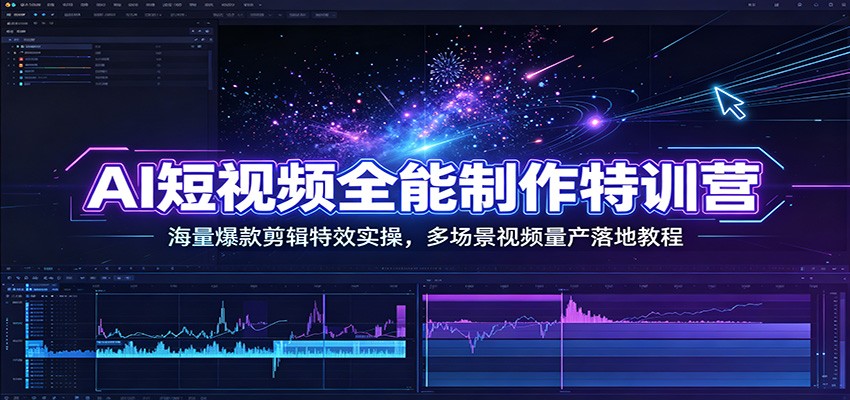 AI短视频全能制作特训营：海量爆款剪辑特效实操，多场景视频量产落地教程祝你网--专注互联网创业.信息差副业研究拒绝割韭菜祝你网