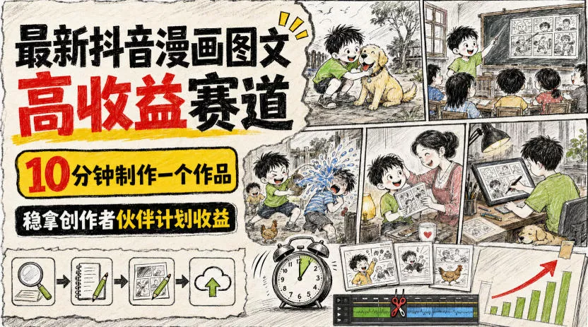 a714ef897f99d2212c51fe189f454fc3.webp 最新抖音漫画图文高收益赛道,10分钟制作一个作品,稳拿创作者伙伴计划收益