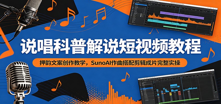 说唱科普解说短视频教程:押韵文案创作教学,SunoAI作曲搭配剪辑成片完整实操祝你网--专注互联网创业.信息差副业研究拒绝割韭菜祝你网