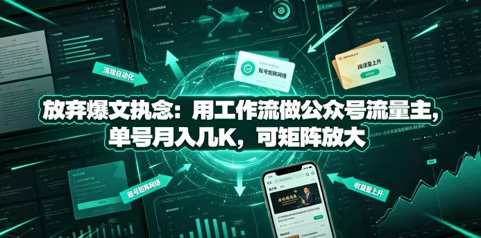 放弃爆文执念：用工作流做公众号流量主，单号月入几K，可矩阵放大祝你网--专注互联网创业.信息差副业研究拒绝割韭菜祝你网