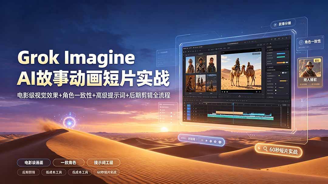 （19305期）Grok Imagine AI故事动画短片实战：电影级视觉效果+角色一致性+高级提示词+后期剪辑全流程祝你网--专注互联网创业.信息差副业研究拒绝割韭菜祝你网
