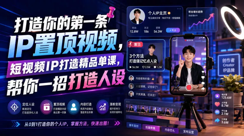 a79cd63b8170fb9fbf06c10cc3fdc4ce.webp 打造你的第一条IP置顶视频,短视频IP打造精品单课,帮你一招打造人设