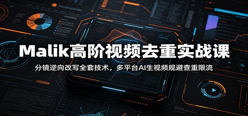 Malik高阶视频去重实战课：分镜逆向改写全套技术，多平台AI生视频规避查重限流祝你网--专注互联网创业.信息差副业研究拒绝割韭菜祝你网