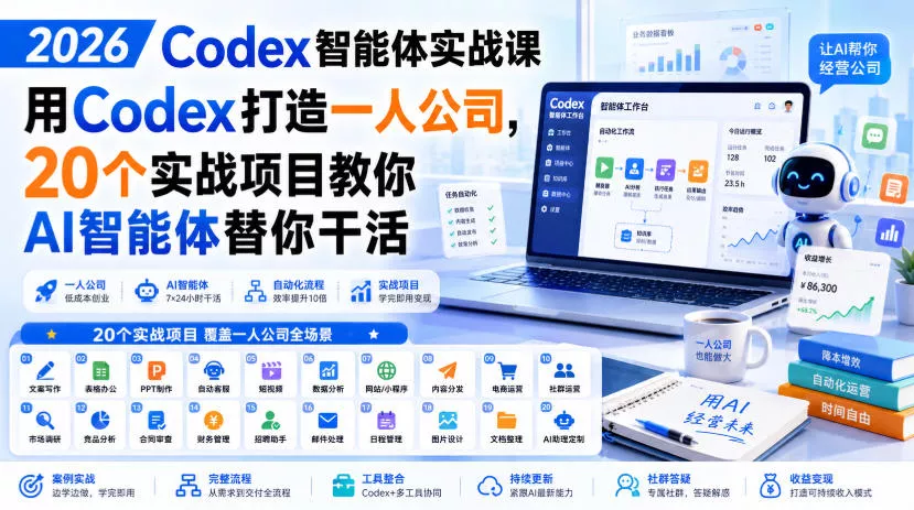 2026 Codex智能体实战课,用Codex打造一人公司,20个实战项目教你AI智能体替你干活祝你网--专注互联网创业.信息差副业研究拒绝割韭菜祝你网