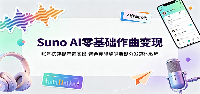 a8f5a8de94bf3e1b8a69ecb9de772d3f.jpeg Suno AI零基础作曲变现:账号搭建提示词实操,音色克隆翻唱后期分发落地教程