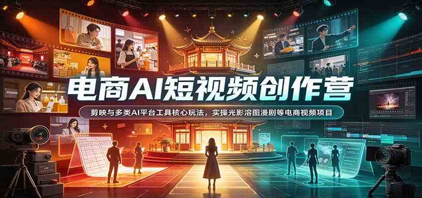 a9220c723573ddc96f60bfe72c1a210e.jpeg 电商AI短视频创作营:剪映与多类AI平台工具核心玩法,实操光影溶图漫剧等电商视频项目