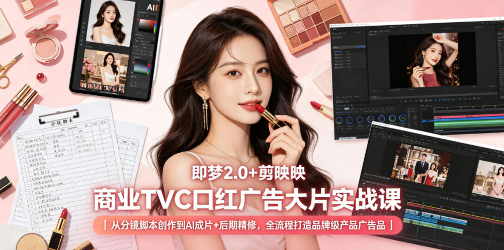 即梦2.0+剪映商业TVC口红广告大片实战课｜从分镜脚本创作到AI成片+后期精修，全流程打造品牌级产品广告祝你网--专注互联网创业.信息差副业研究拒绝割韭菜祝你网