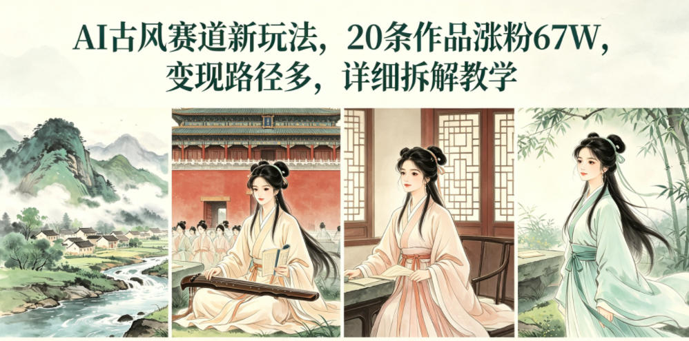 AI古风赛道新玩法，20条作品涨粉67W，变现路径多，详细拆解教学祝你网--专注互联网创业.信息差副业研究拒绝割韭菜祝你网