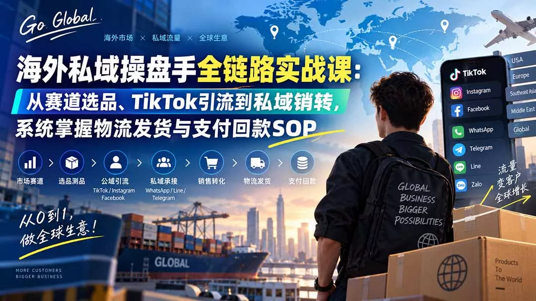 海外私域操盘手全链路实战课:从赛道选品、TikTok引流到私域销转,系统掌握物流发货与支付回款SOP祝你网--专注互联网创业.信息差副业研究拒绝割韭菜祝你网