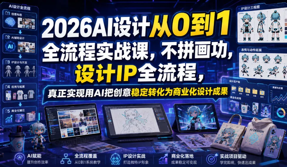 2026AI设计从0到1全流程实战课,不拼画功,设计IP全流程,真正实现用AI把创意稳定转化为商业化设计成果祝你网--专注互联网创业.信息差副业研究拒绝割韭菜祝你网