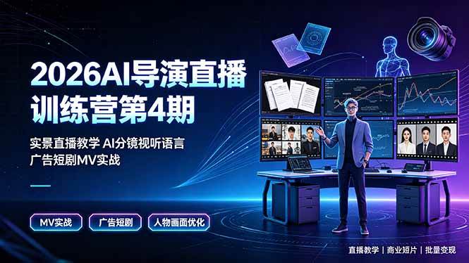 （19216期）2026AI导演直播训练营第4期，实景直播教学AI分镜视听语言，广告短剧MV实战，解决人物画面崩坏痛点祝你网--专注互联网创业.信息差副业研究拒绝割韭菜祝你网