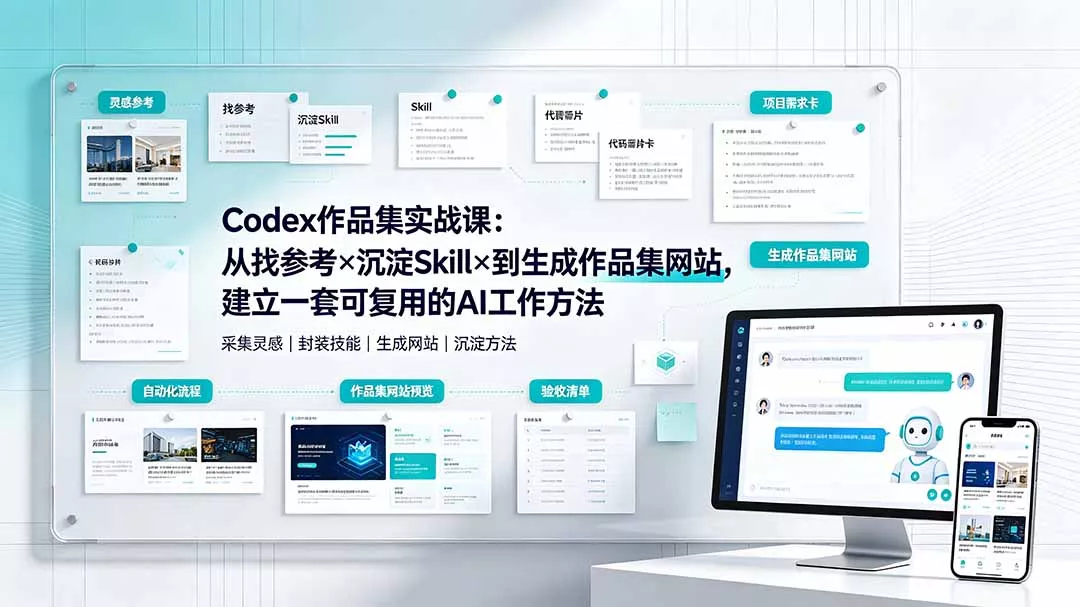 abc4c4e9ff755d09b5c5ccd513b58fd6.webp Codex作品集实战课:从找参考×沉淀Skill×到生成作品集网站,建立一套可复用的AI工作方法
