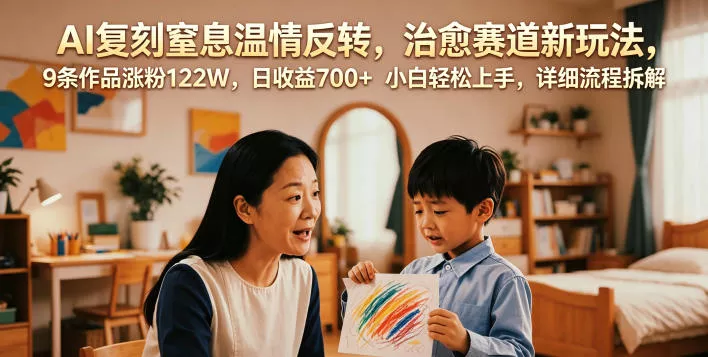 AI复刻窒息温情反转,治愈赛道新玩法,9条作品涨粉122W,日收益700+ 小白轻松上手,详细流程拆解祝你网--专注互联网创业.信息差副业研究拒绝割韭菜祝你网