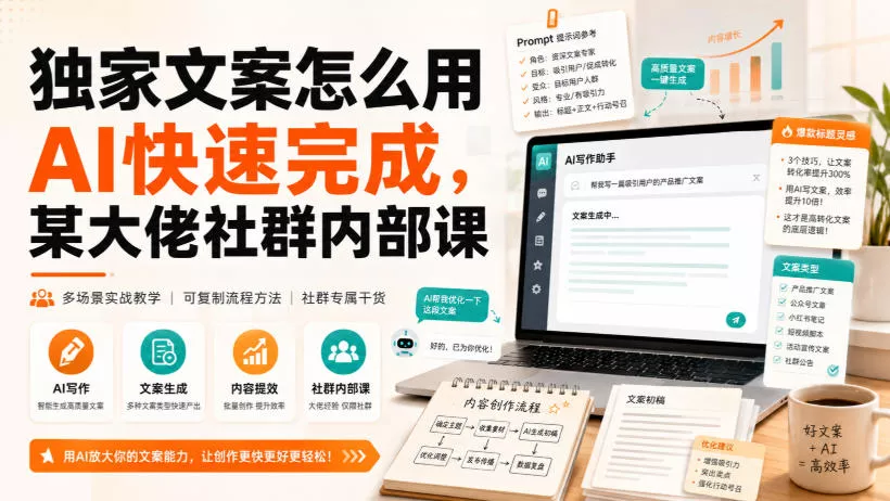 独家文案怎么用AI快速完成,某大佬社群内部课祝你网--专注互联网创业.信息差副业研究拒绝割韭菜祝你网