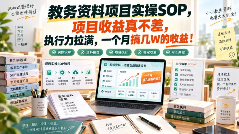 ad7022bffd4c657fc0e8969783e00a1f.webp 教务资料项目实操SOP,项目收益真不差,执行力拉满,一个月搞几W的收益