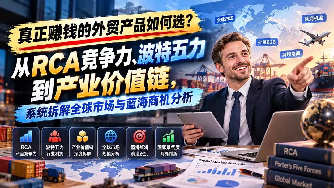 adafac57acb076e9a5981d5d5f53c367.webp 真正赚钱的外贸B2B产品如何选?从RCA竞争力、波特五力到产业价值链,系统拆解全球市场与蓝海商机分析